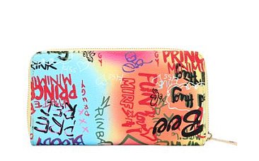 Graffiti Print Zip Around Tassel Wallet