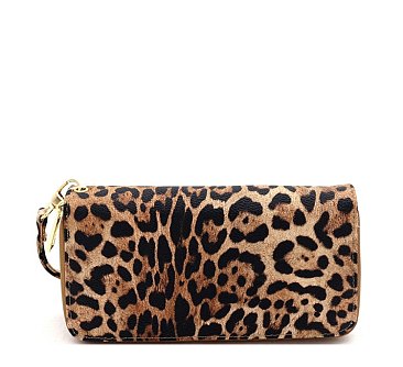 Leopard Zipper Around Wallet Wristlet