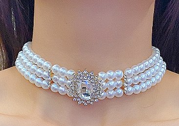 White Pearl Choker Jem Stone Necklace