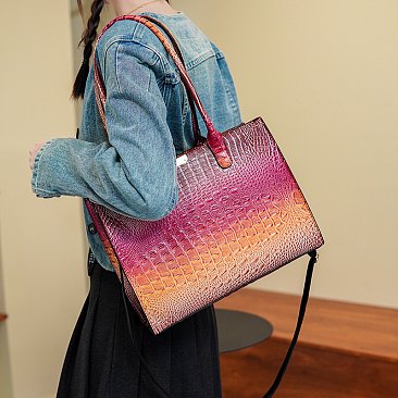 Tie-dyed 2 in 1 Croc Top handle Satchel-Crossbody Bag