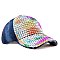 Multi Color Rhinestone Baseball Denim Cap