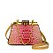 Dual Compartment Tie-dyed Croc Metal Frame Handbag with Chain Link