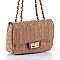 Stylish Straw Twist Lock Flap Crossbody Bag