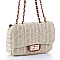 Stylish Straw Twist Lock Flap Crossbody Bag