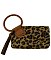 Leopard Fur Cuff Handle Tassel Wristlet Clutch