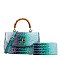 2 in 1 Large Crocodile Bamboo Handle Tie-dyed Satchel Wallet Set