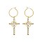 CLASSIC RELIGIOUS RHINESTONE CROSS HEART DANGLE HOOP EARRINGS