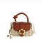 Flower Buckle Flap Straw Satchel