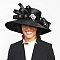 LARGE BRIM SATIN CHURCH HAT W Curly Bow and Stone Brooch DETAIL