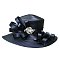 LARGE BRIM SATIN CHURCH HAT W Curly Bow and Stone Brooch DETAIL