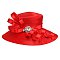 LARGE BRIM SATIN CHURCH HAT W Curly Bow and Stone Brooch DETAIL