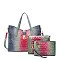 Tie-dyed 3in1 Crocodile Skin Large Push Lock Satchel Bag