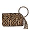 Leopard Cuff Handle Tassel Wristlet Clutch