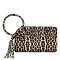 Leopard Cuff Handle Tassel Wristlet Clutch