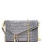 ASYMMETRICAL CROCODILE PRINT FLAP CLUTCH