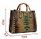 2 in 1 Crocodile Bamboo Handle Tie-dyed Satchel & Wallet