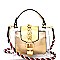 PL0264-LP Chain Accent Colorful Braided Strap Clear Top-Handle Satchel