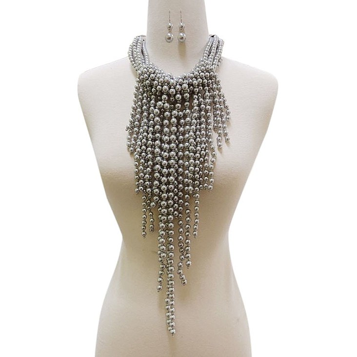 LARGE BIB PEARLS STATEMENT NECKLACE SET Fashion Necklaces Mezon Handbags